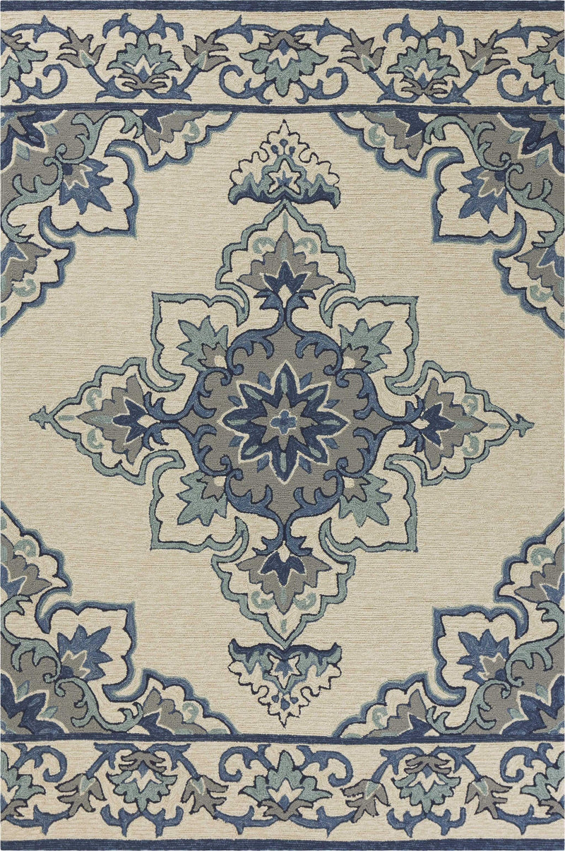 Rugs Ivory Area Rug 5' x 7'6" UV-treated Polypropylene Ivory/Blue Area Rug 2781 HomeRoots