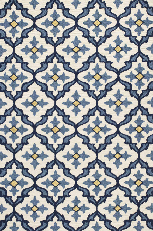 Rugs Ivory Area Rug - 5' x 7'6" UV-treated Polypropylene Ivory/Blue Area Rug HomeRoots