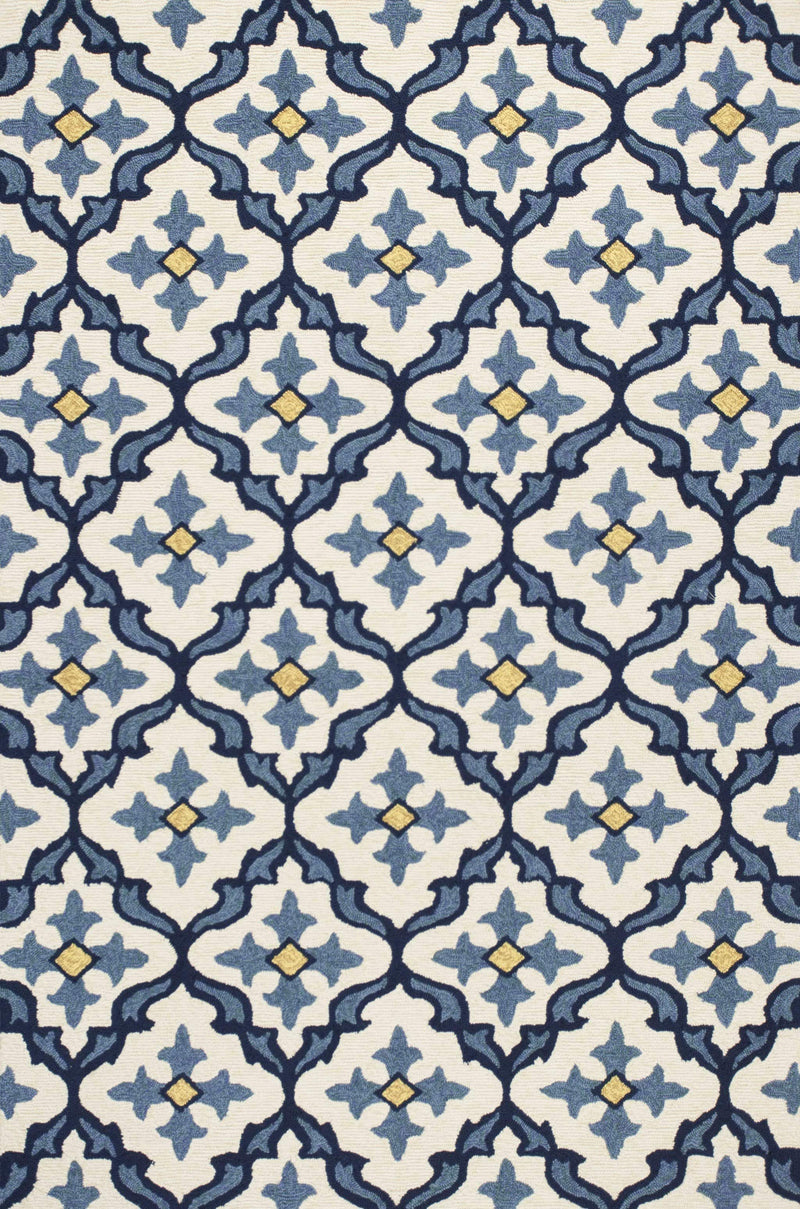 Rugs Ivory Area Rug - 5' x 7'6" UV-treated Polypropylene Ivory/Blue Area Rug HomeRoots