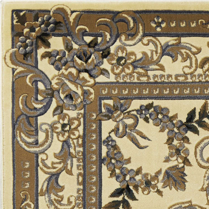 Rugs Ivory Rug - 9'10 x 13'2" Polypropylene Ivory/Blue Area Rug HomeRoots