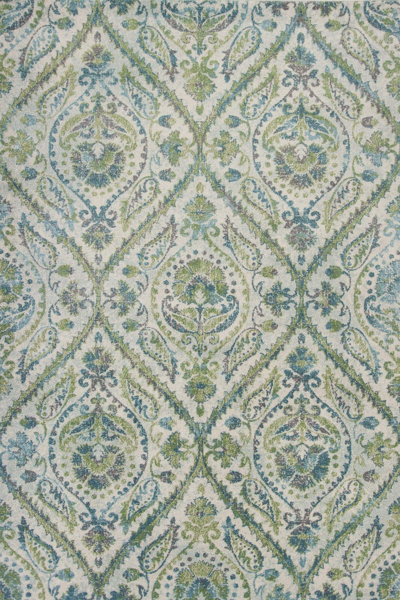 Rugs Ivory Rug - 9'10" x 13'2" Polypropylene Ivory/Teal Area Rug HomeRoots