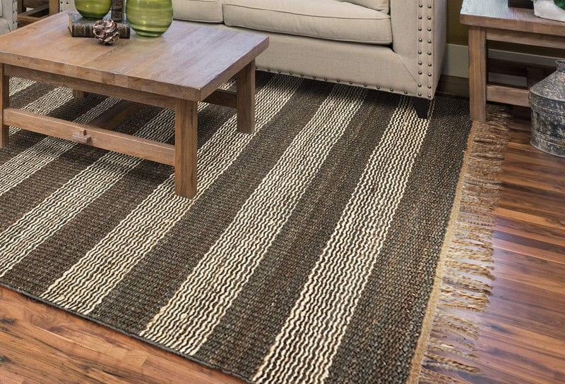 Rugs Jute Rug - 3'3" x 5'3" Jute Slate/Ivory Area Rug HomeRoots