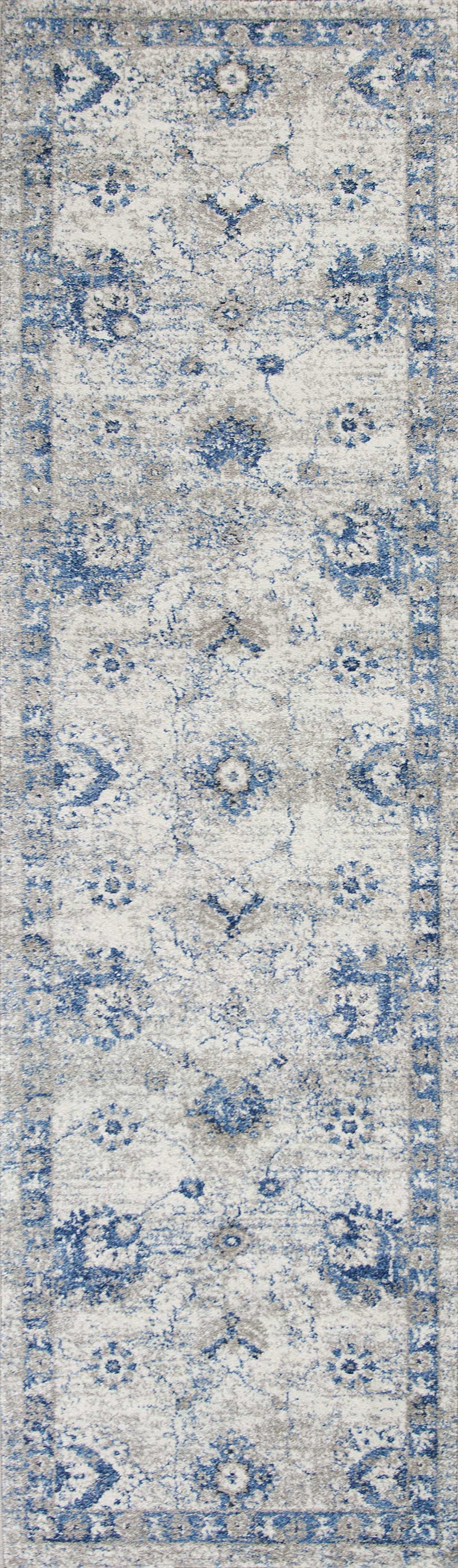 Rugs Kitchen Runner Rugs - 2'2" x 7'6" Runner Polypropylene Grey/Blue Area Rug HomeRoots