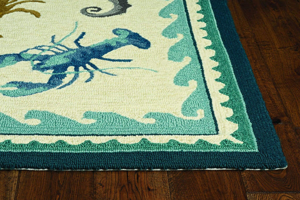 Rugs Living Room Rugs - 24" X 36" X 0.'25" Ivory/Teal Polypropylene Rug HomeRoots