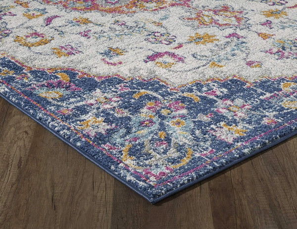 Rugs Living Room Rugs - 24" X 84" X 0.'5" Ivory/Navy Polypropylene Rug HomeRoots