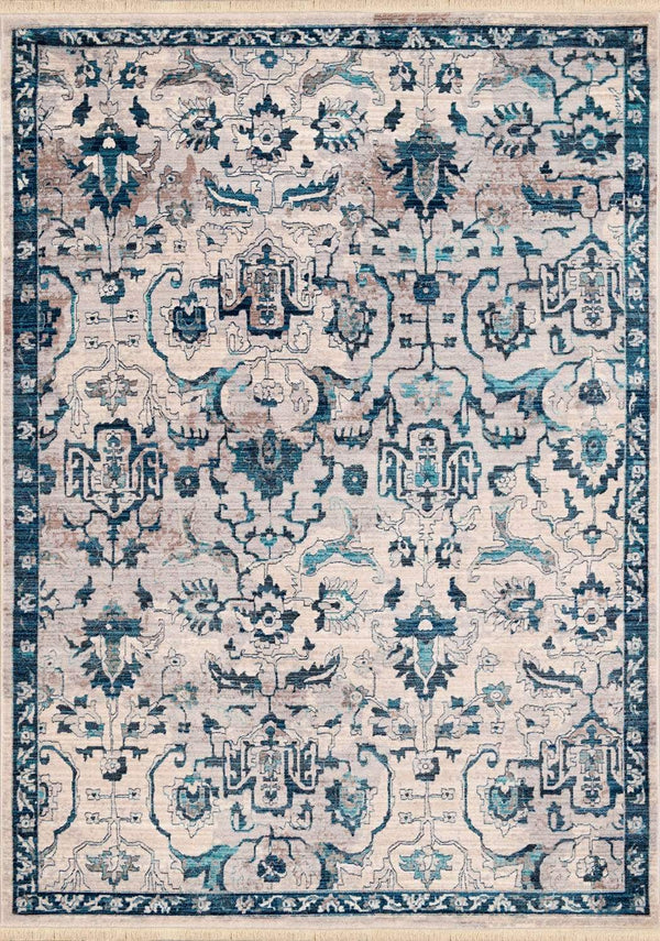 Rugs Navy Area Rug 63" x 90" x 0.24" Aqua Polyester Area Rug 9942 HomeRoots