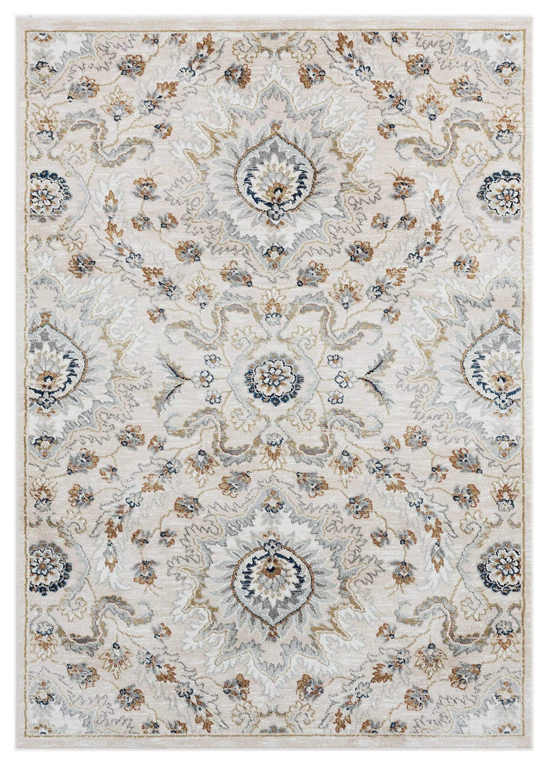 Rugs Navy Blue Area Rug 63" x 86" x 0.79" Beige Microfiber/Polyester Area Rug 8004 HomeRoots