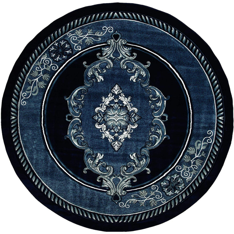 Rugs Navy Blue Area Rug - 94" x 94" x 0.53" Nave Olefin/Polypropylene Round Rug HomeRoots