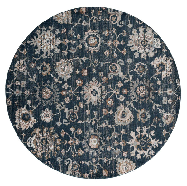 Rugs Navy Blue Area Rug 94" x 94" x 0.79" Navy Microfiber/Polyester Round Rug 7985 HomeRoots