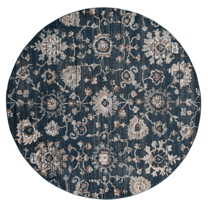 Rugs Navy Blue Area Rug 94" x 94" x 0.79" Navy Microfiber/Polyester Round Rug 7985 HomeRoots