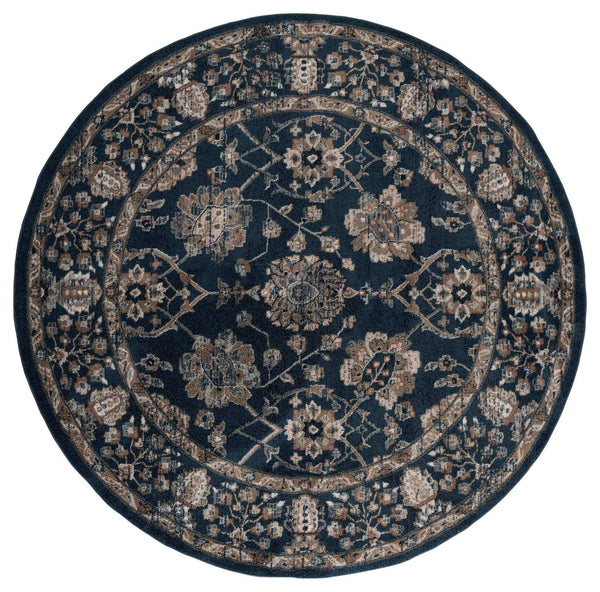 Rugs Navy Blue Area Rug 94" x 94" x 0.79" Navy Microfiber/Polyester Round Rug 8017 HomeRoots