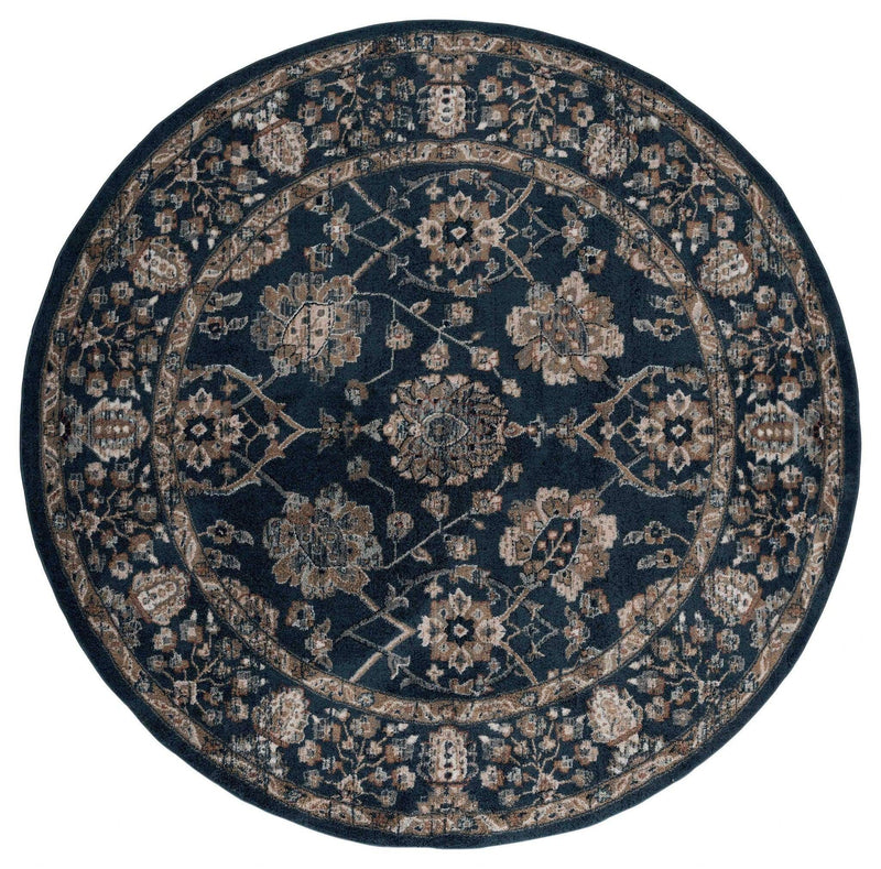 Rugs Navy Blue Area Rug 94" x 94" x 0.79" Navy Microfiber/Polyester Round Rug 8017 HomeRoots