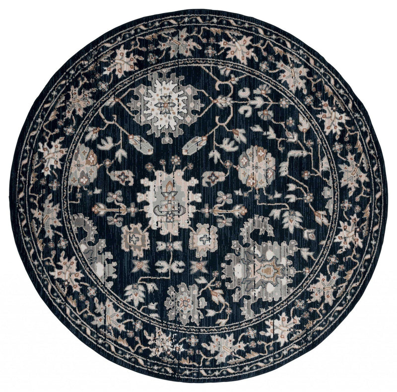 Rugs Navy Blue Area Rug 94" x 94" x 0.79" Navy Microfiber/Polyester Round Rug 8025 HomeRoots