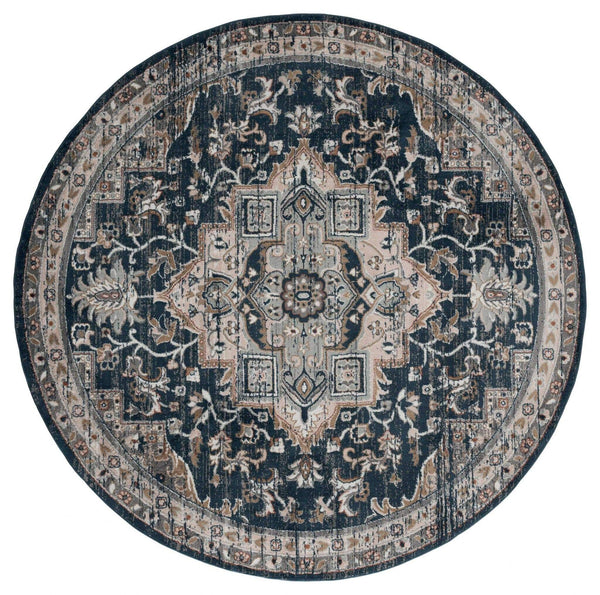 Rugs Navy Blue Area Rug - 94" x 94" x 0.79" Navy Microfiber/Polyester Round Rug HomeRoots