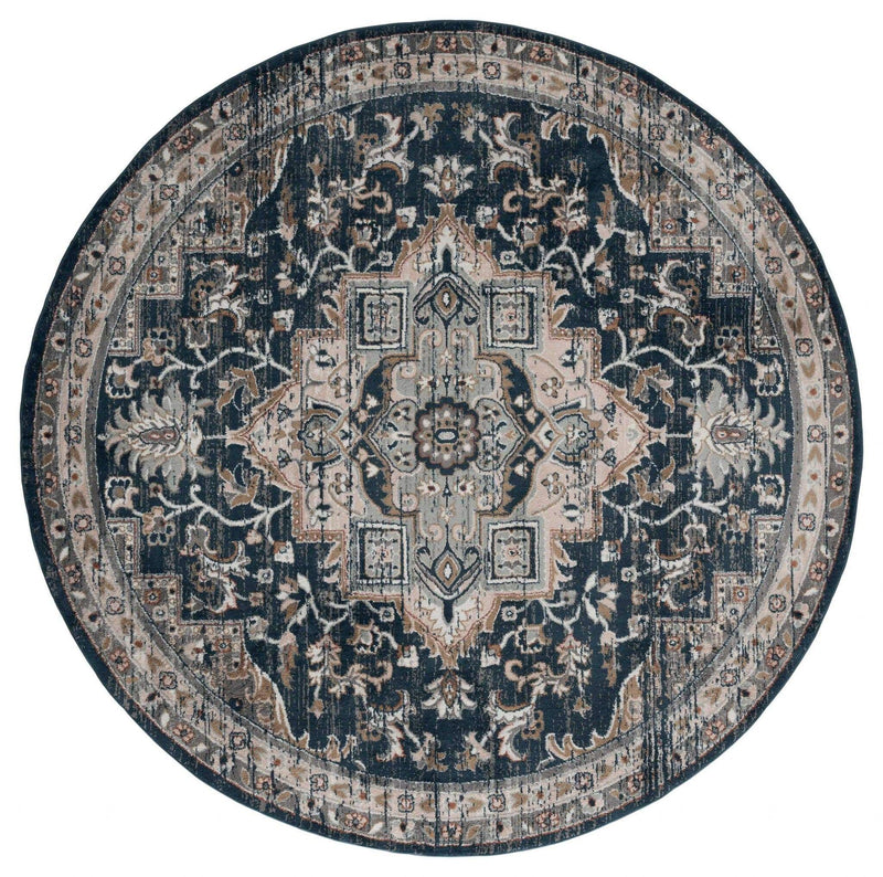 Rugs Navy Blue Area Rug - 94" x 94" x 0.79" Navy Microfiber/Polyester Round Rug HomeRoots