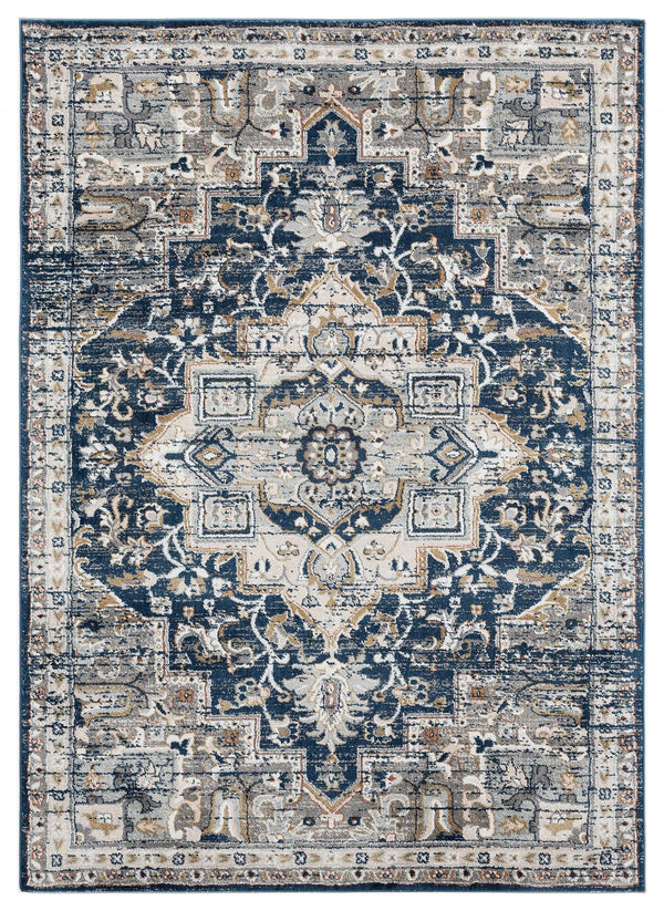Rugs Navy Blue Rug - 94" x 126" 0.79" Navy Microfiber/Polyester Area Rug HomeRoots