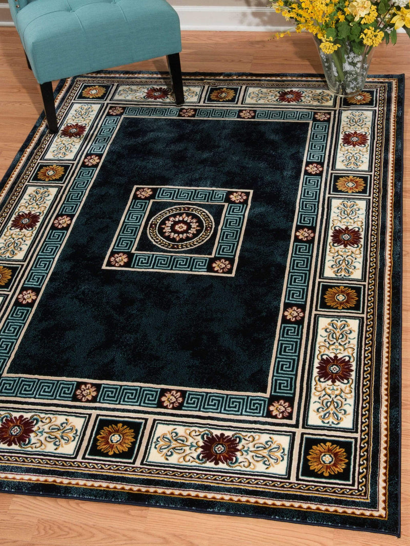 Rugs Navy Blue Rug - 94" x 126" x 0.39" Navy Polyester Oversize Rug HomeRoots