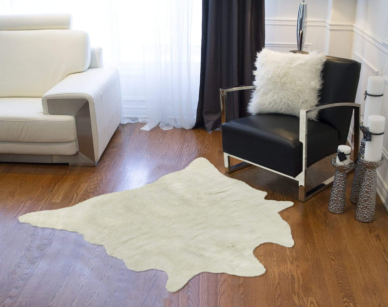 Rugs Off White Rug - Faux Cowhide Rug 4'.25" x 5' - Off White HomeRoots