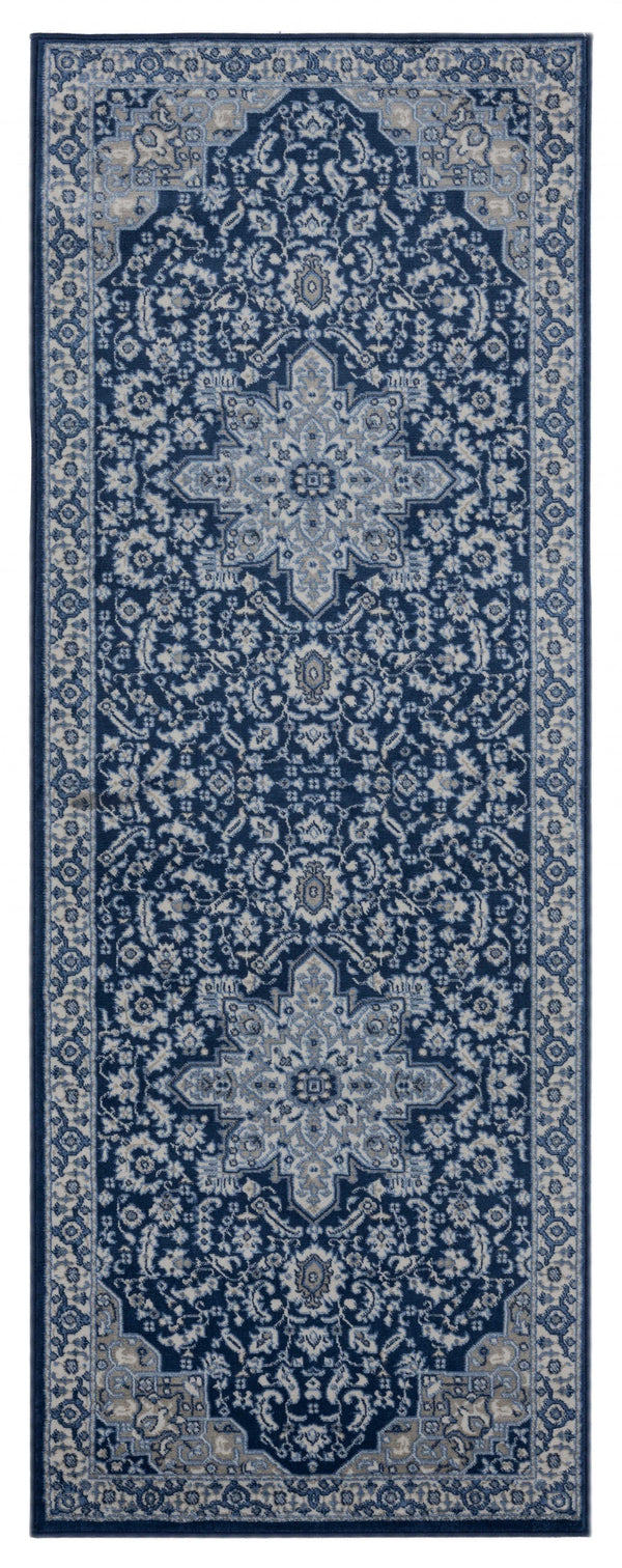 Rugs Outdoor Runner Rug - 31" x 86" x 0.31" Denim Blue Olefin Runner Rug HomeRoots