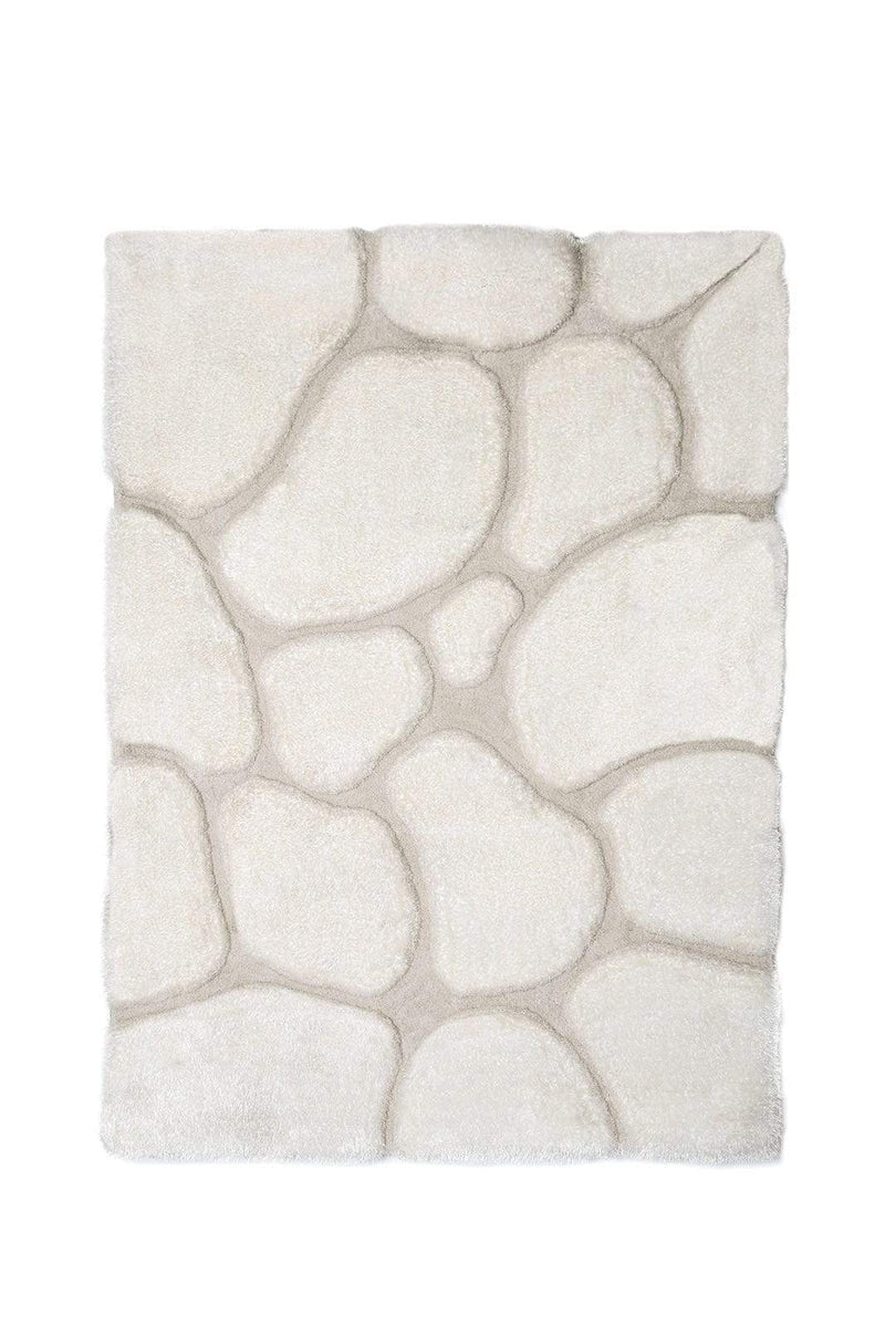 Rugs Pebble Pattern Polyester Area Rug With cotton Backing, Ivory Benzara