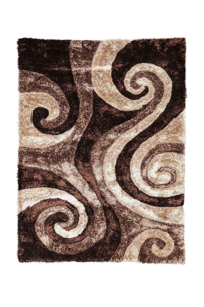 Rugs Polyester and Jute Mesh Area Rug With Swirl Pattern, Brown and Beige Benzara