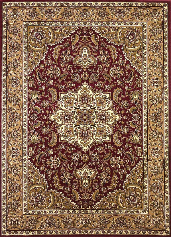 Rugs Red Area Rugs - 7'7" Octagon Polypropylene Red/Beige Area Rug HomeRoots