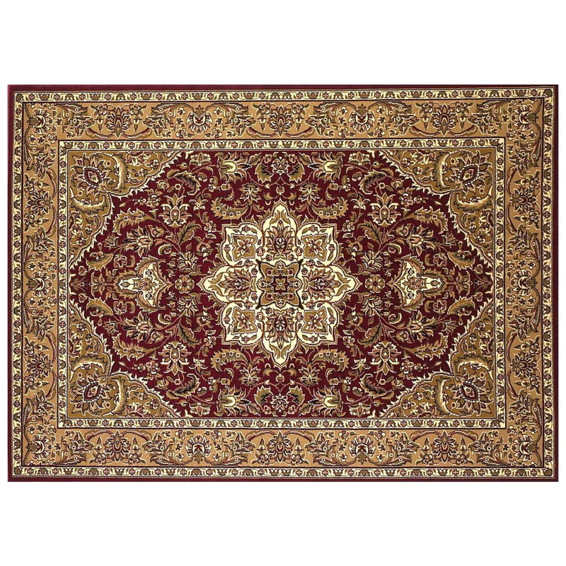 Rugs Red Area Rugs - 7'7" Octagon Polypropylene Red/Beige Area Rug HomeRoots