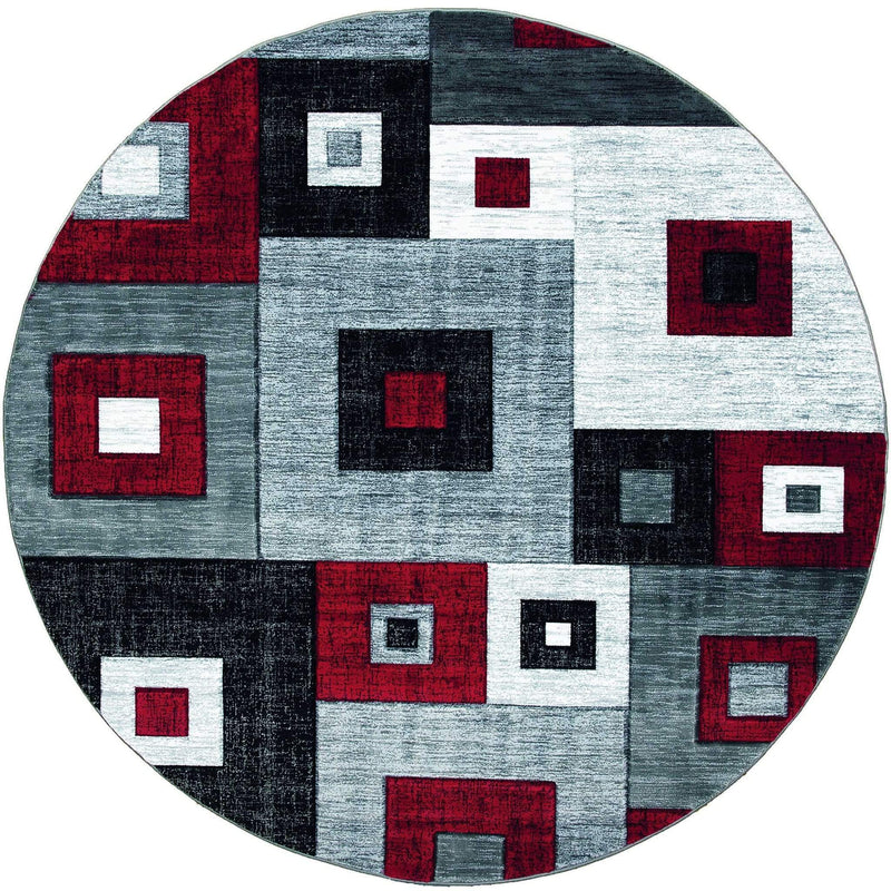 Rugs Red Rug 94" x 94" x 0.5" Red Olefin/Polypropylene Round Rug 7211 HomeRoots