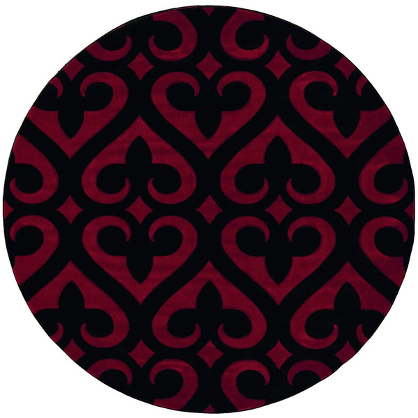 Rugs Red Rug 94" x 94" x 0.53" Red Olefin/Polypropylene Round Rug 7457 HomeRoots