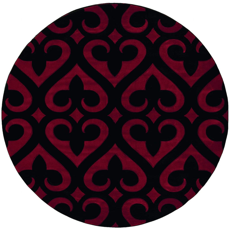 Rugs Red Rug 94" x 94" x 0.53" Red Olefin/Polypropylene Round Rug 7457 HomeRoots