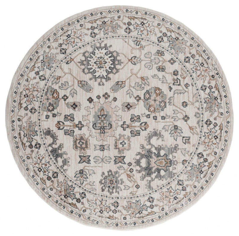 Rugs Room Rugs 94" x 94" x 0.79" Beige Microfiber/Polyester Round Rug 8021 HomeRoots