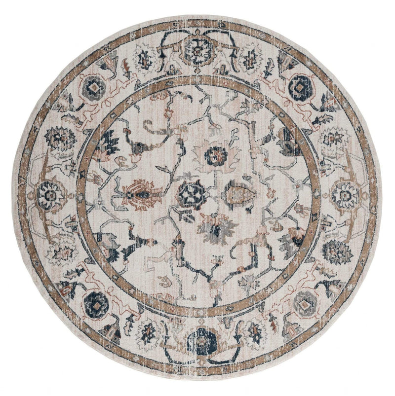Rugs Room Rugs 94" x 94" x 0.79" Beige Microfiber/Polyester Round Rug 8037 HomeRoots