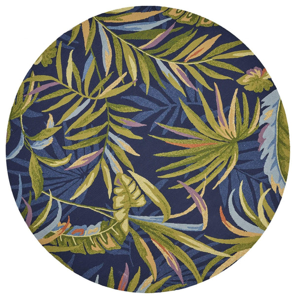 Rugs Round Area Rugs - 7'6" Round UV-treated Polypropylene Ink Blue Area Rug HomeRoots