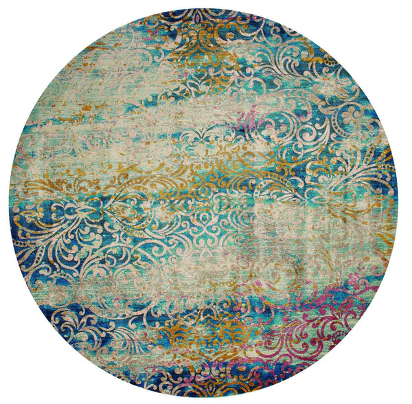 Rugs Round Area Rugs - 94" x 94" x 0.31" Cyan Olefin/Polyester Round Rug HomeRoots