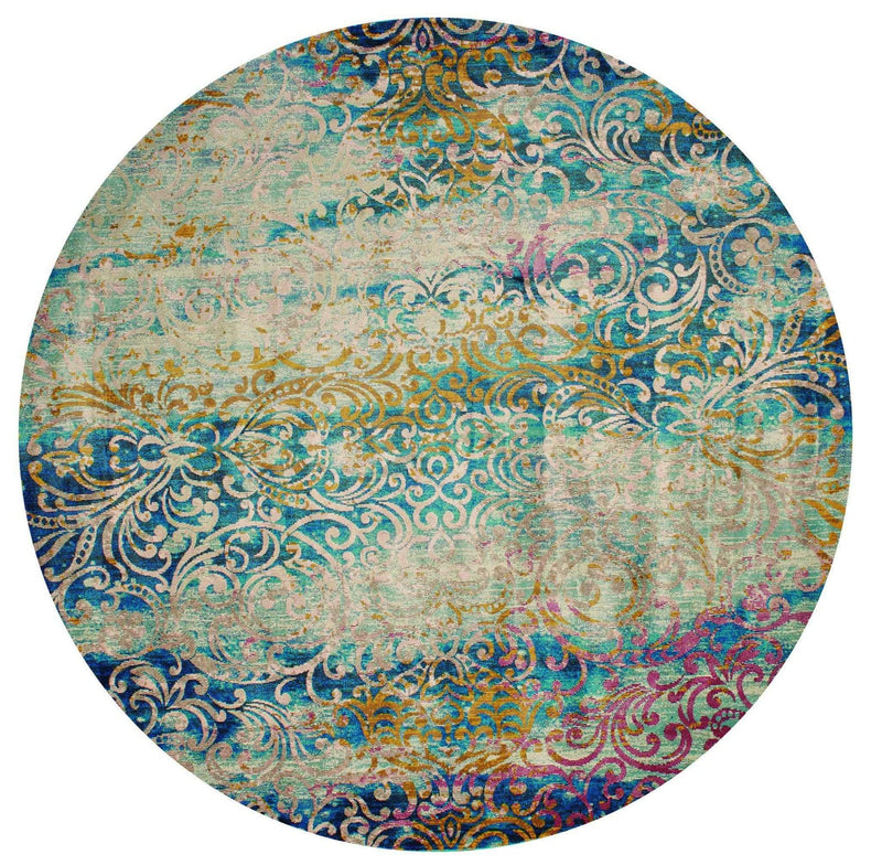Rugs Round Area Rugs - 94" x 94" x 0.31" Cyan Olefin/Polyester Round Rug HomeRoots