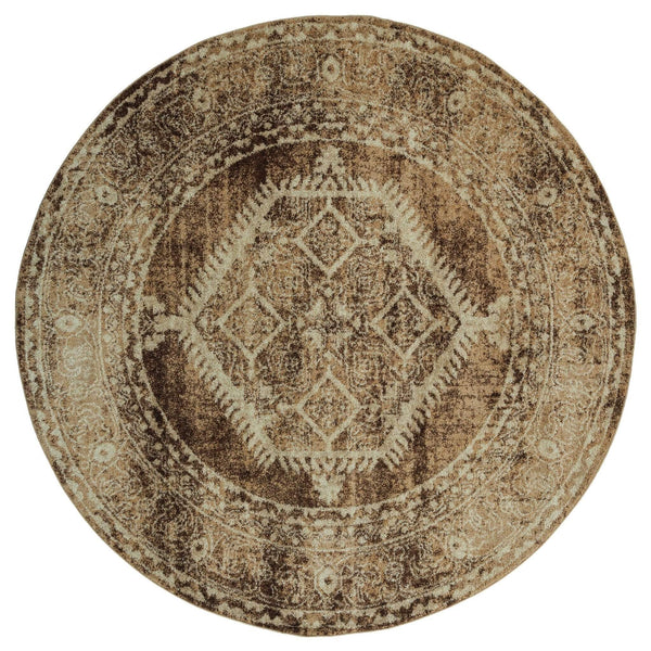 Rugs Round Area Rugs - 94" x 94" x 0.37" Light Brown Olefin Frieze Round Rug HomeRoots