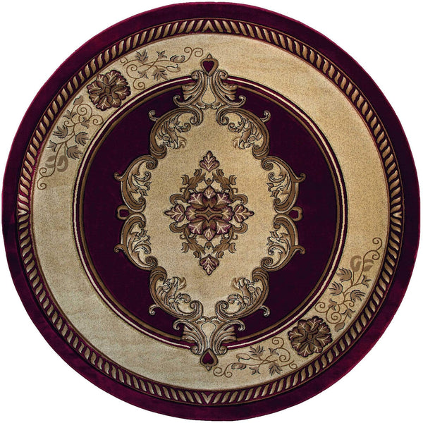 Rugs Round Area Rugs 94" x 94" x 0.53" Burgundy Olefin/Polypropylene Round Rug 7313 HomeRoots