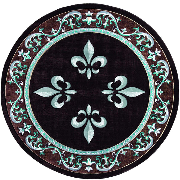 Rugs Round Area Rugs 94" x 94" x 0.53" Turquoise Olefin/Polypropylene Round Rug 7397 HomeRoots
