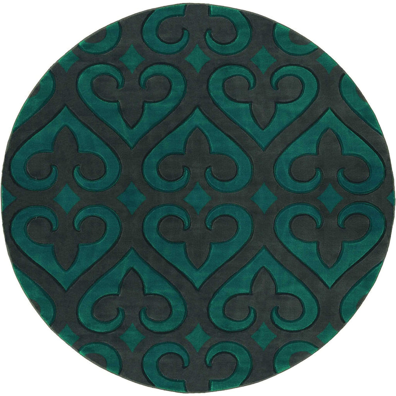 Rugs Round Area Rugs 94" x 94" x 0.53" Turquoise Olefin/Polypropylene Round Rug 7463 HomeRoots