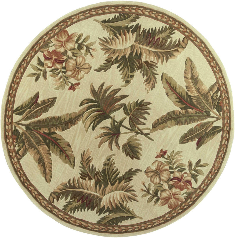 Rugs Round Rugs 5'6" Round Wool Ivory Area Rug 4148 HomeRoots