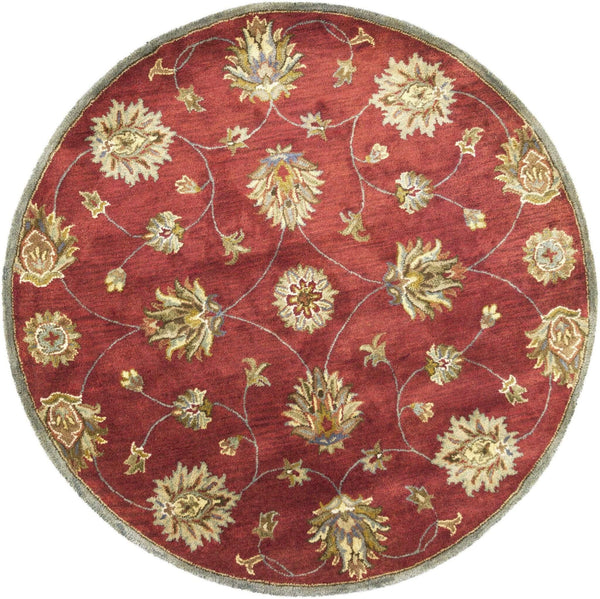 Rugs Round Rugs 5'6" Round Wool Red Area Rug 2888 HomeRoots