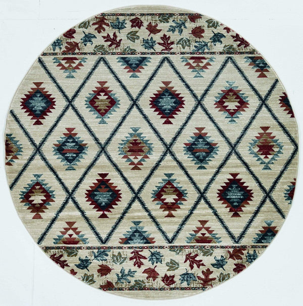 Rugs Round Rugs - 7'10" Round Polypropylene Ivory Area Rug HomeRoots