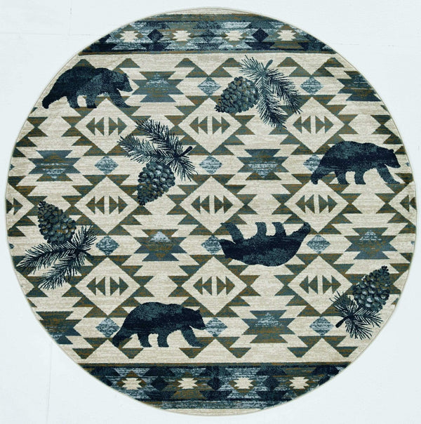 Rugs Round Rugs - 7'10" Round Polypropylene Ivory/Blue Area Rug HomeRoots