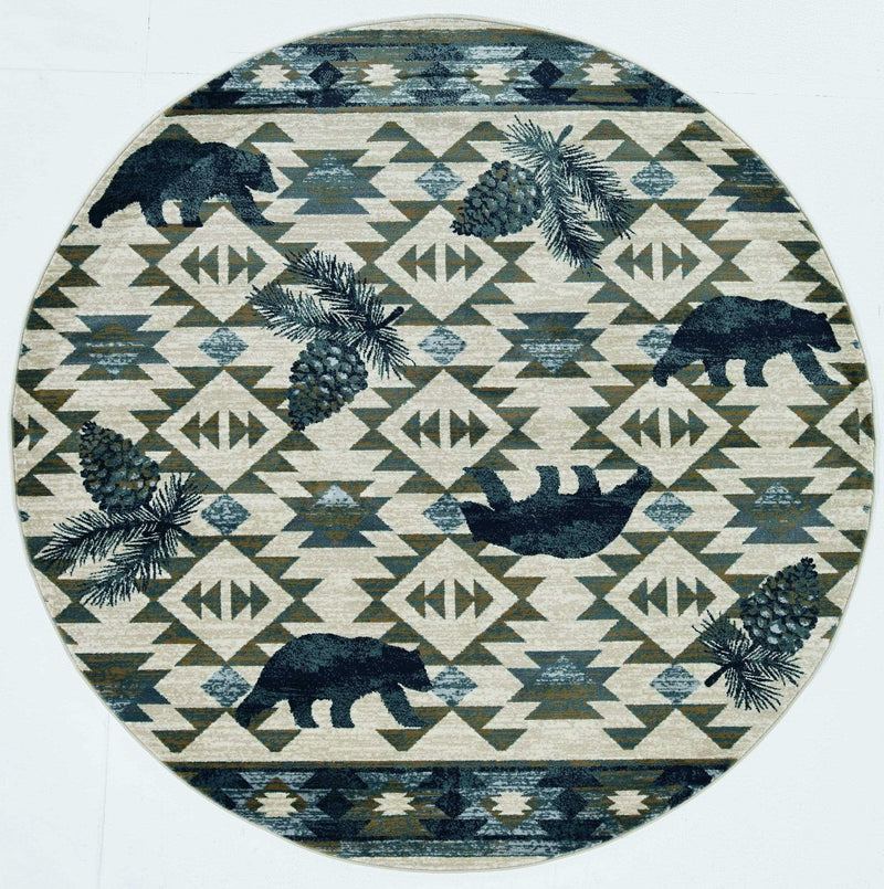 Rugs Round Rugs - 7'10" Round Polypropylene Ivory/Blue Area Rug HomeRoots