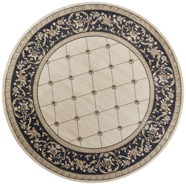 Rugs Round Rugs 7'10" Round Polypropylene Ivory/Grey Area Rug 2691 HomeRoots