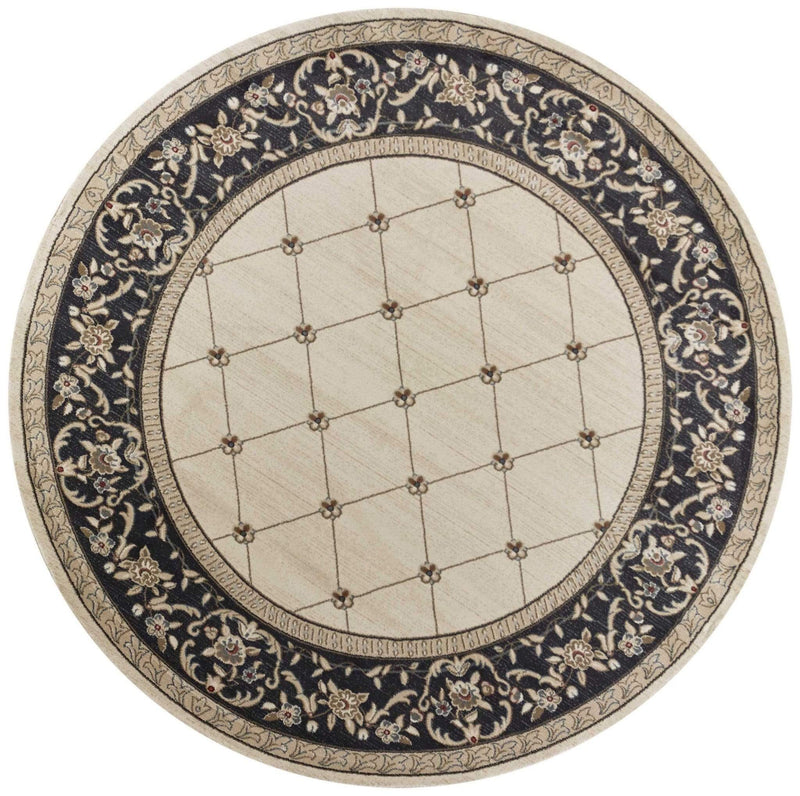 Rugs Round Rugs 7'10" Round Polypropylene Ivory/Grey Area Rug 2691 HomeRoots