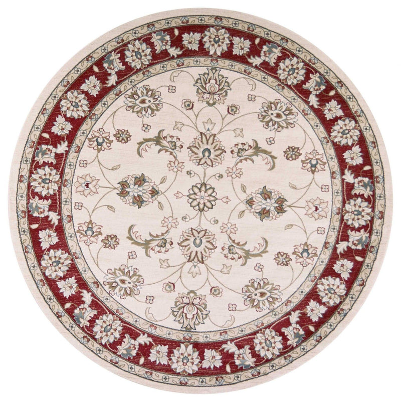 Rugs Round Rugs - 7'10" Round Polypropylene Ivory/Red Area Rug HomeRoots