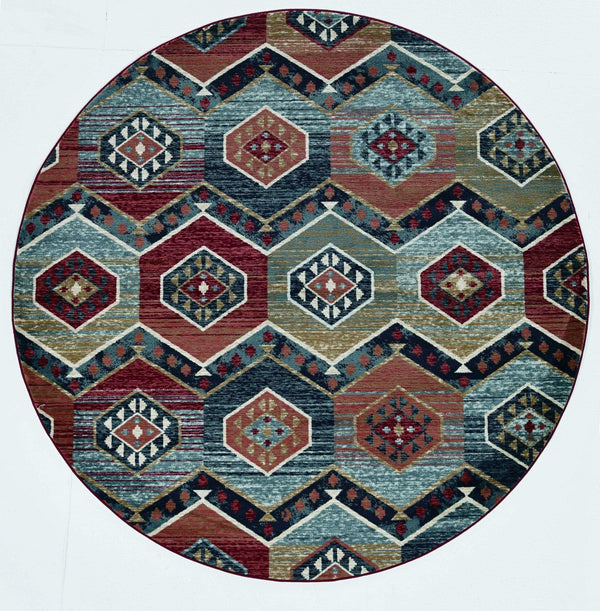 Rugs Round Rugs - 7'10" Round Polypropylene Red Area Rug HomeRoots