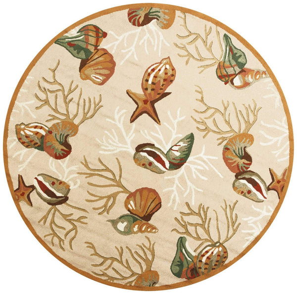 Rugs Round Rugs - 7'6" Round Polyester Beige Area Rug HomeRoots