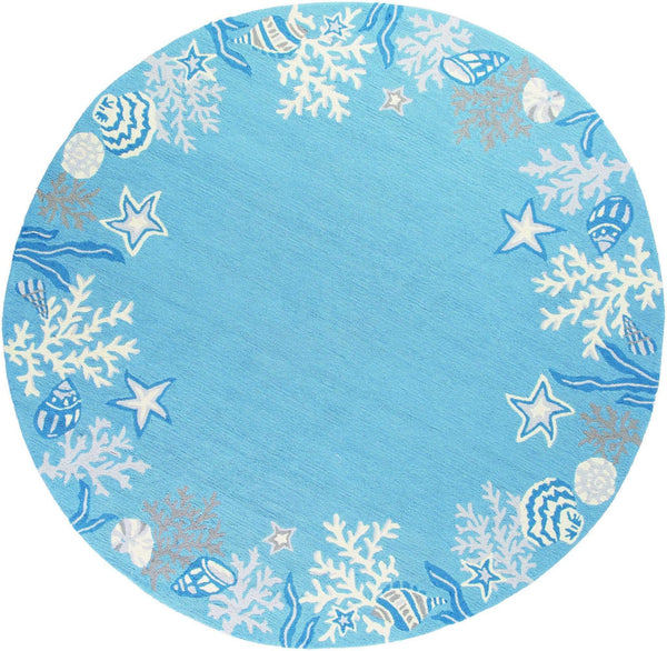 Rugs Round Rugs - 7'6" Round Polyester Sea Blue Area Rug HomeRoots